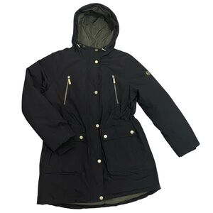 Michael Kors Black Hooded Anorak Ski Jacket L Water Resistant Down Winter Coat